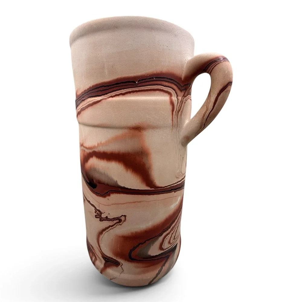 American Southwest Marbled Agateware Pottery Vase Two Handle Terracotta USA Made